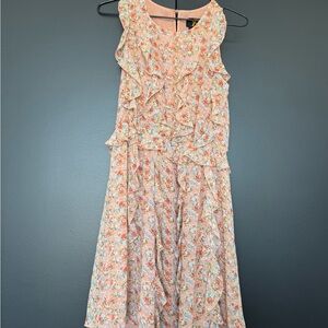 ANTHROPOLOGIE Floral Sleeveless Ruffle Dress, Size 0